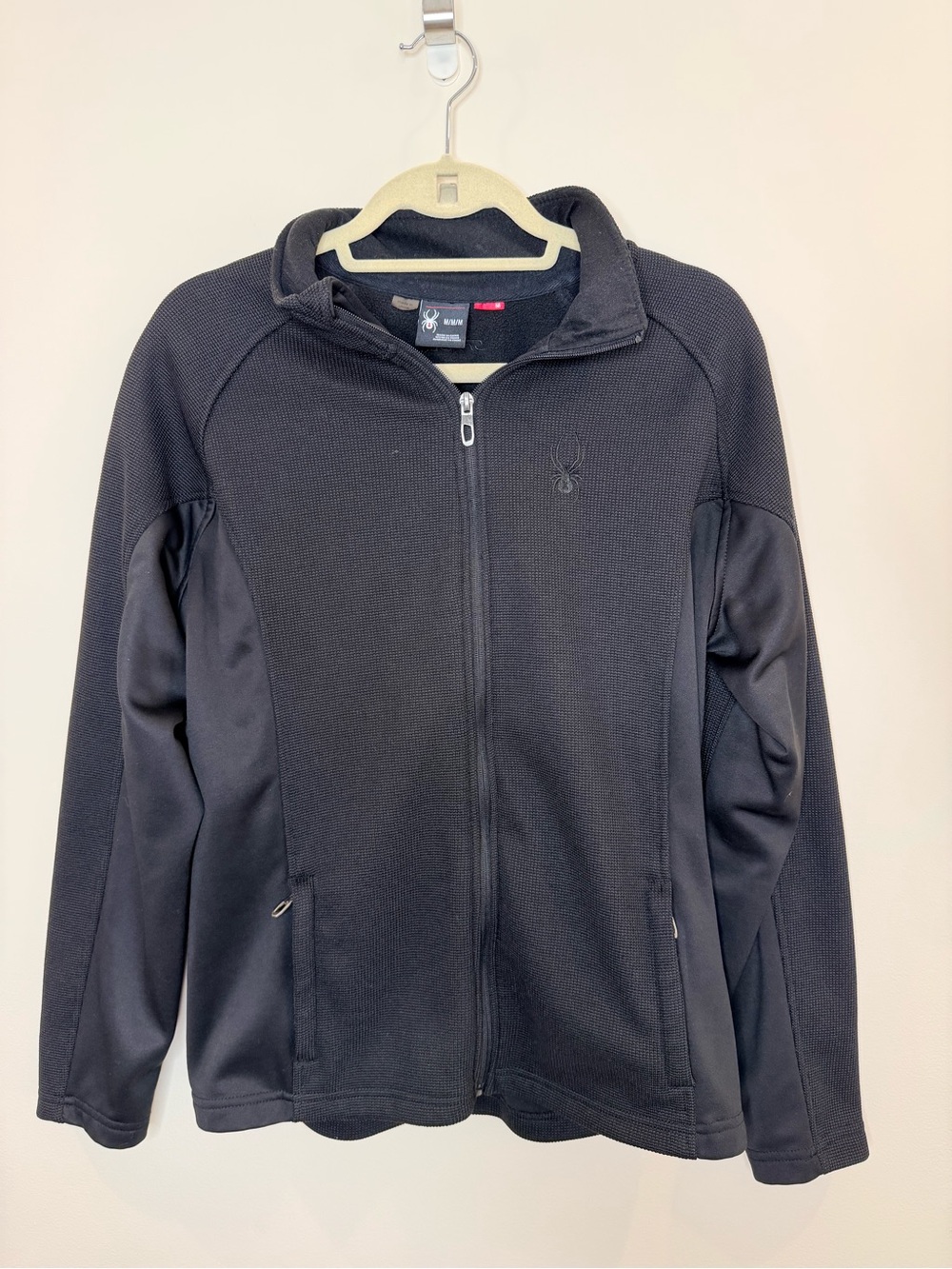 Spyder Womens M Black Full Zip Jacket Textured Performance Thermal Layer Ski